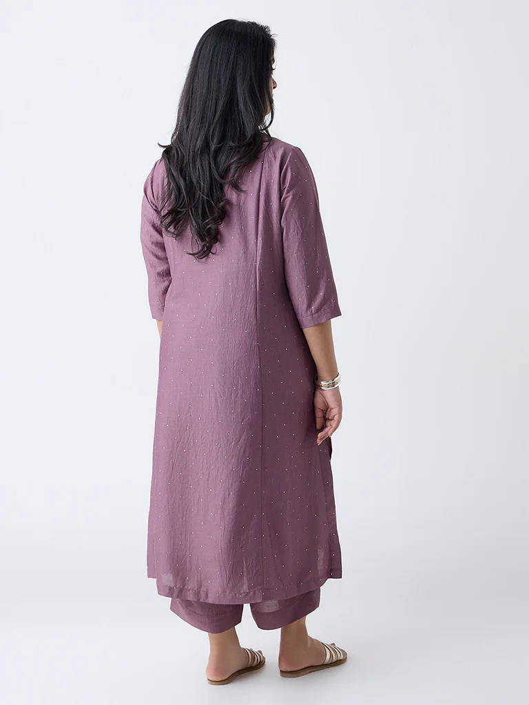 Diza Mauve Embellished A-Line Kurta - Image 4