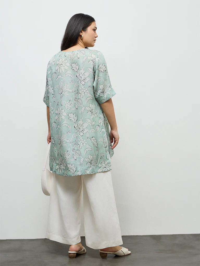 Diza Mint Floral Printed High-Low Tunic - Image 4