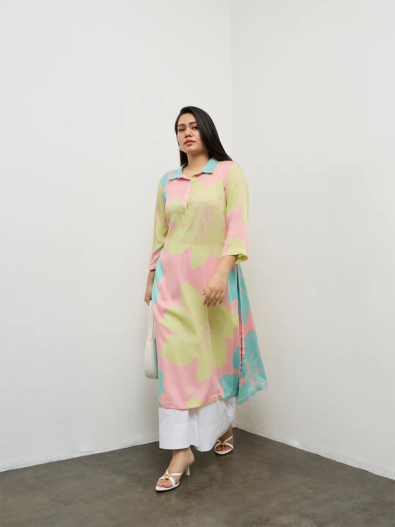 Diza Multicolor Floral Printed A-Line Kurta - Image 2