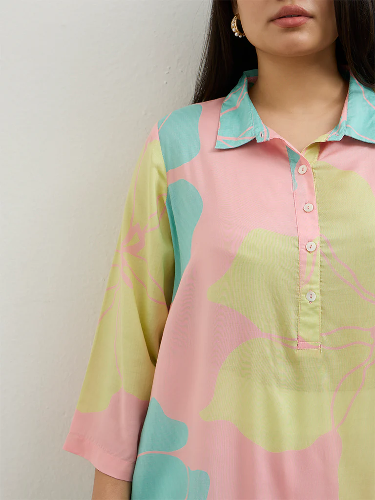 Diza Multicolor Floral Printed A-Line Kurta - Image 3