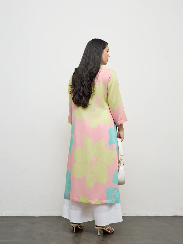 Diza Multicolor Floral Printed A-Line Kurta - Image 4