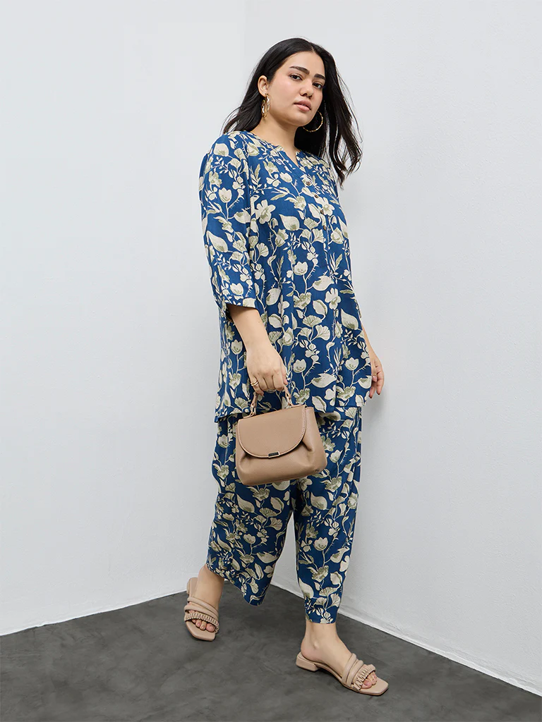 Diza Navy Floral Pattern Tunic - Image 2
