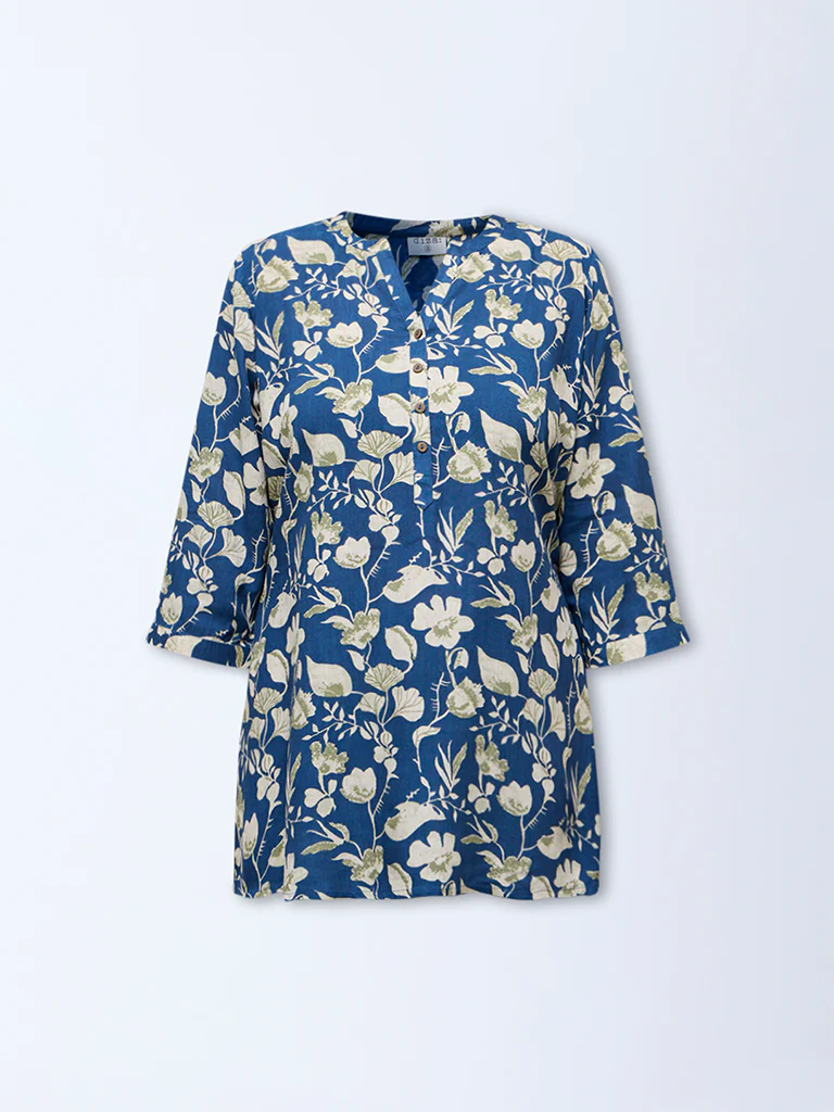 Diza Navy Floral Pattern Tunic - Image 5