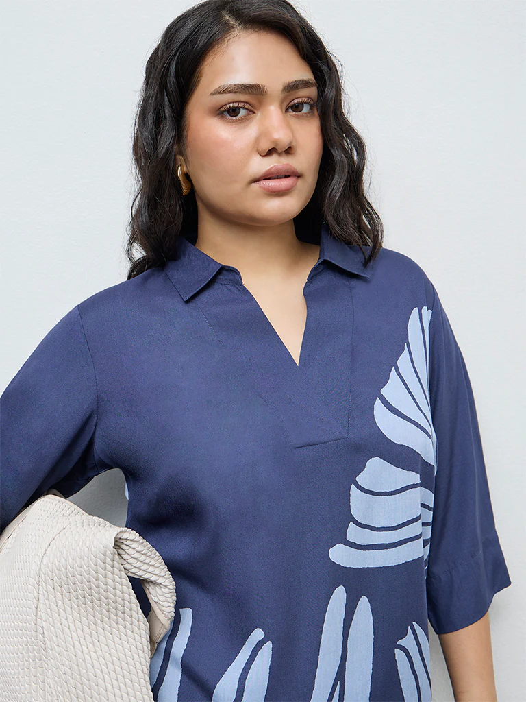 Diza Navy Floral Printed High-Low Tunic - Image 3