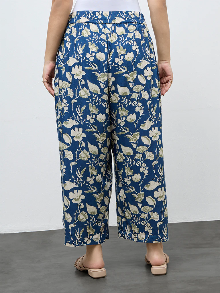 Diza Navy Floral Printed Pants - Image 4