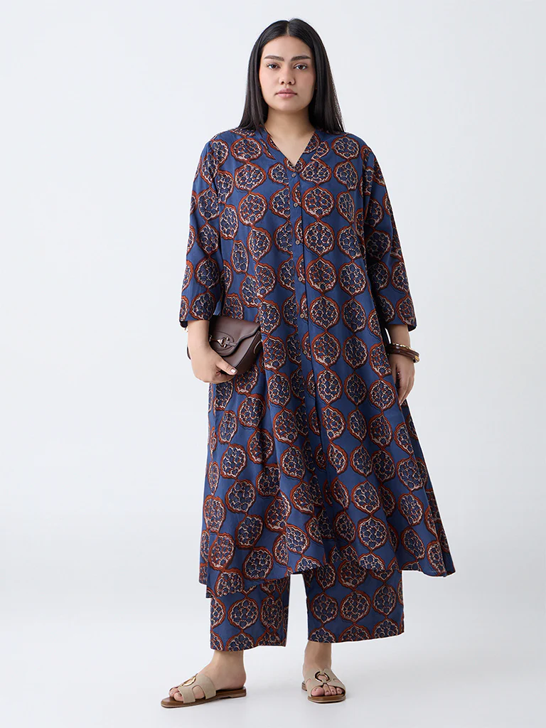 Diza Navy Printed A-Line Kurta - Image 2