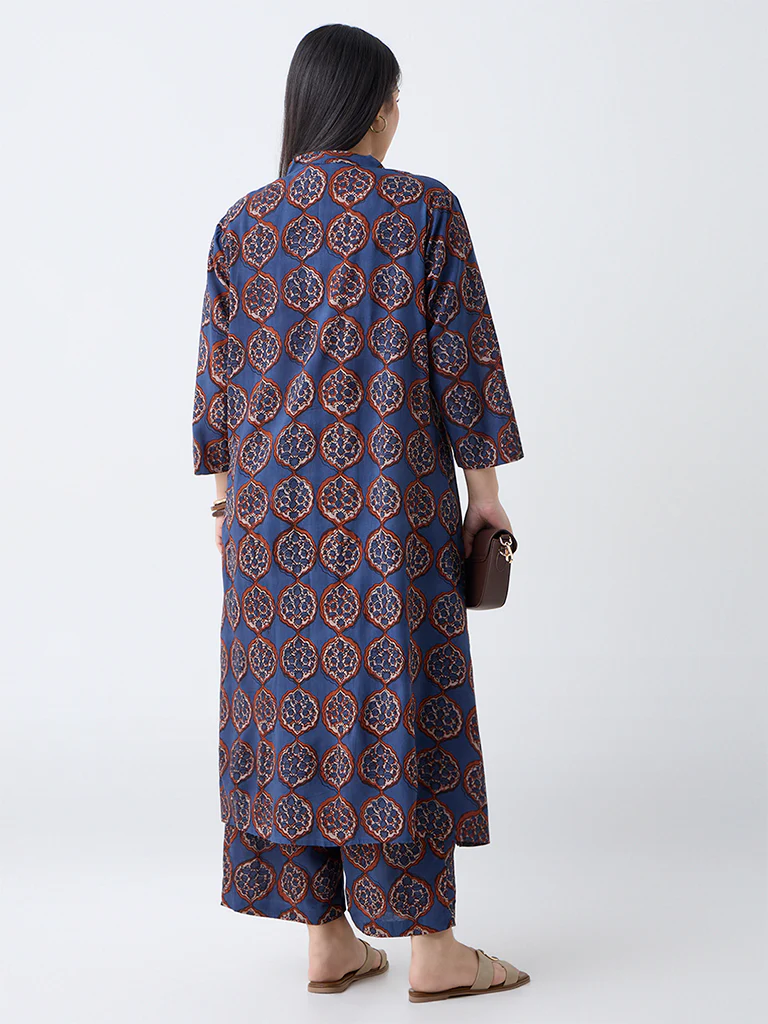 Diza Navy Printed A-Line Kurta - Image 4