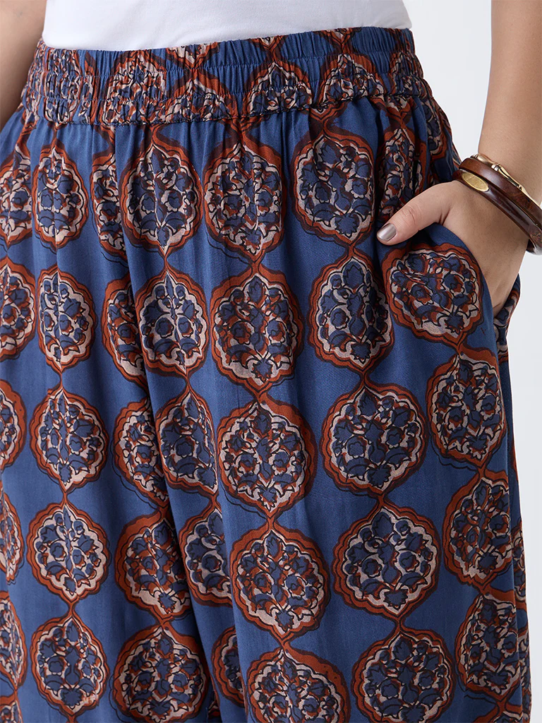 Diza Navy Printed Ethnic Pants - Image 3