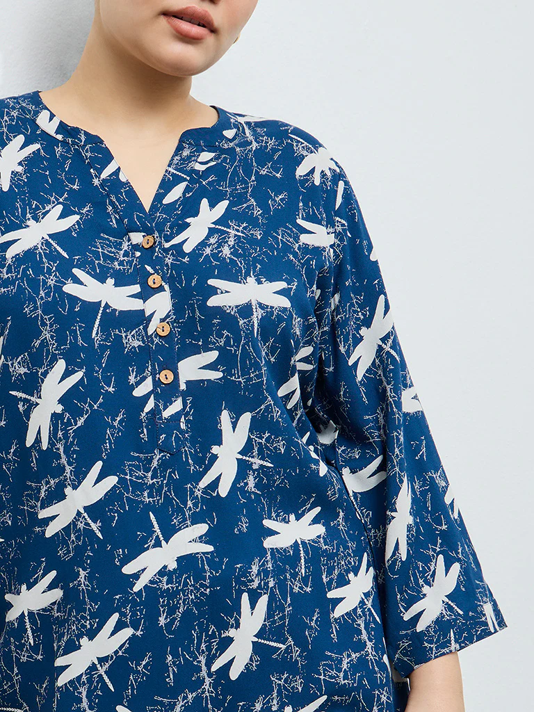 Diza Navy Printed Tunic - Image 3