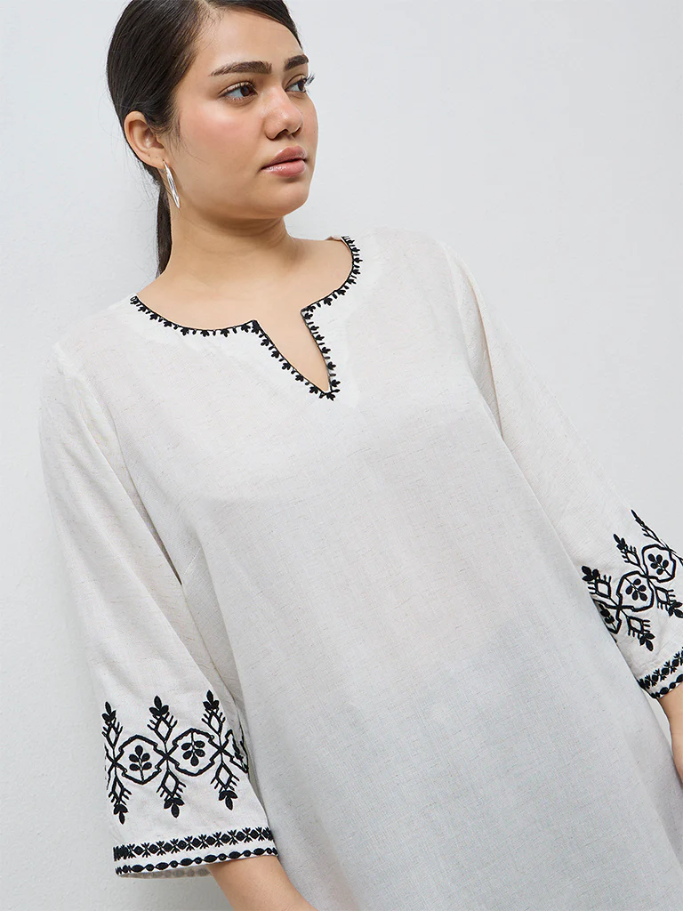 Diza Off-White Embroidered Kurti - Image 3