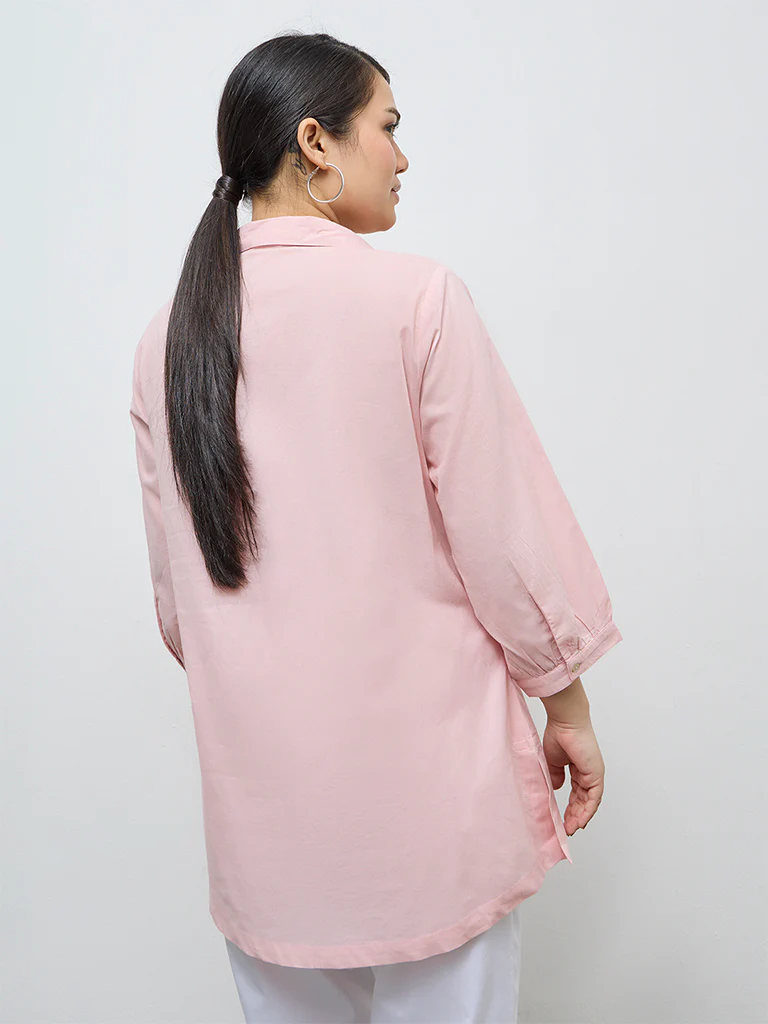Diza Pink Botanical Embroidered Cotton Tunic - Image 4