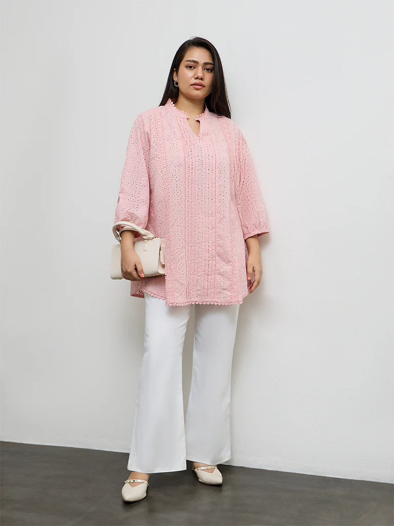 Diza Pink Broderie Anglaise Cotton Tunic - Image 2