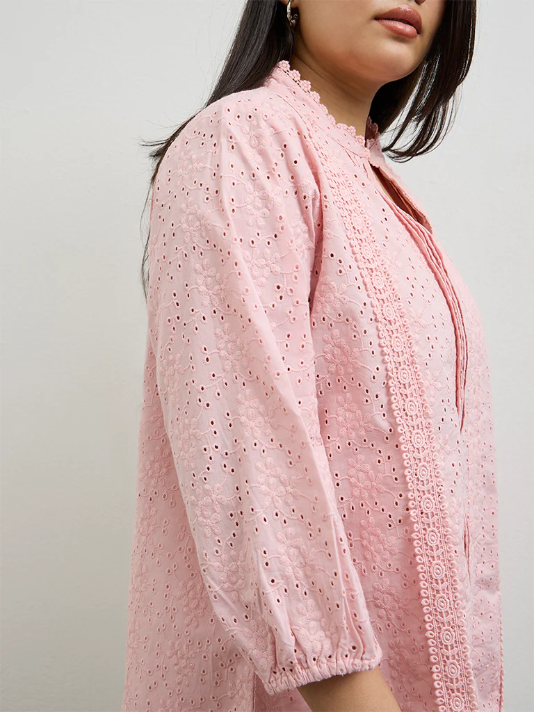 Diza Pink Broderie Anglaise Cotton Tunic - Image 3