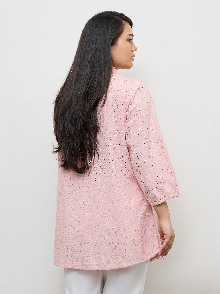 Diza Pink Broderie Anglaise Cotton Tunic - Image 4