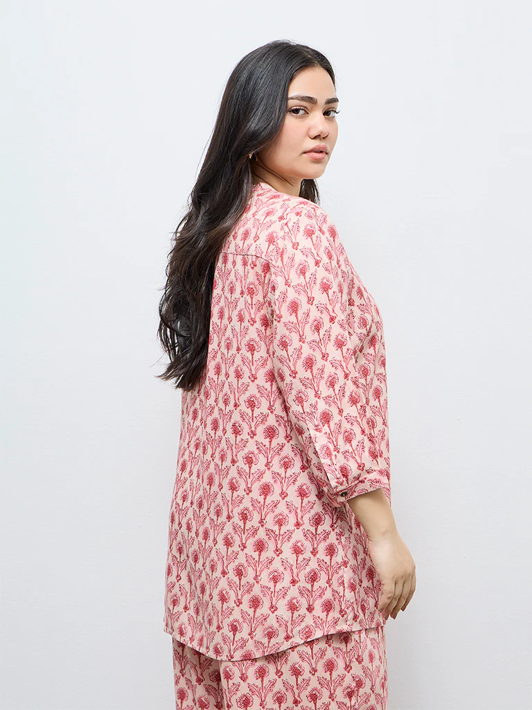 Diza Pink Floral Printed Tunic - Image 4