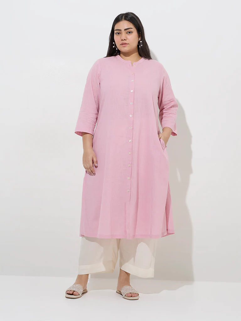 Diza Pink Solid Design A-Line Kurta