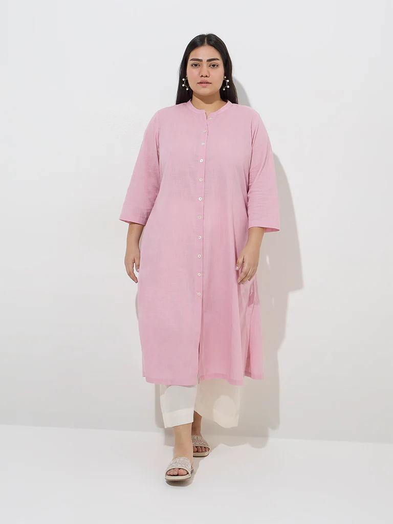 Diza Pink Solid Design A-Line Kurta - Image 2