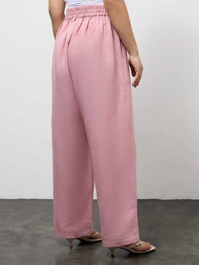 Diza Pink Solid Linen-Blend Pants - Image 4