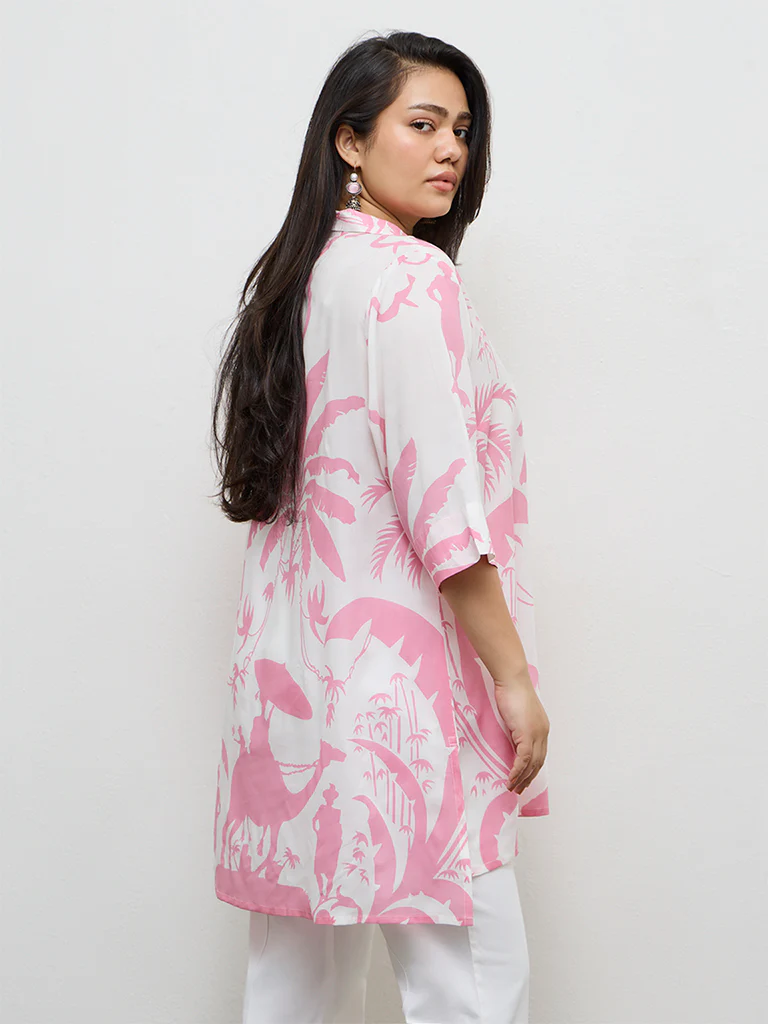 Diza Pink Tropical Printed High-Low Tunic - Image 4