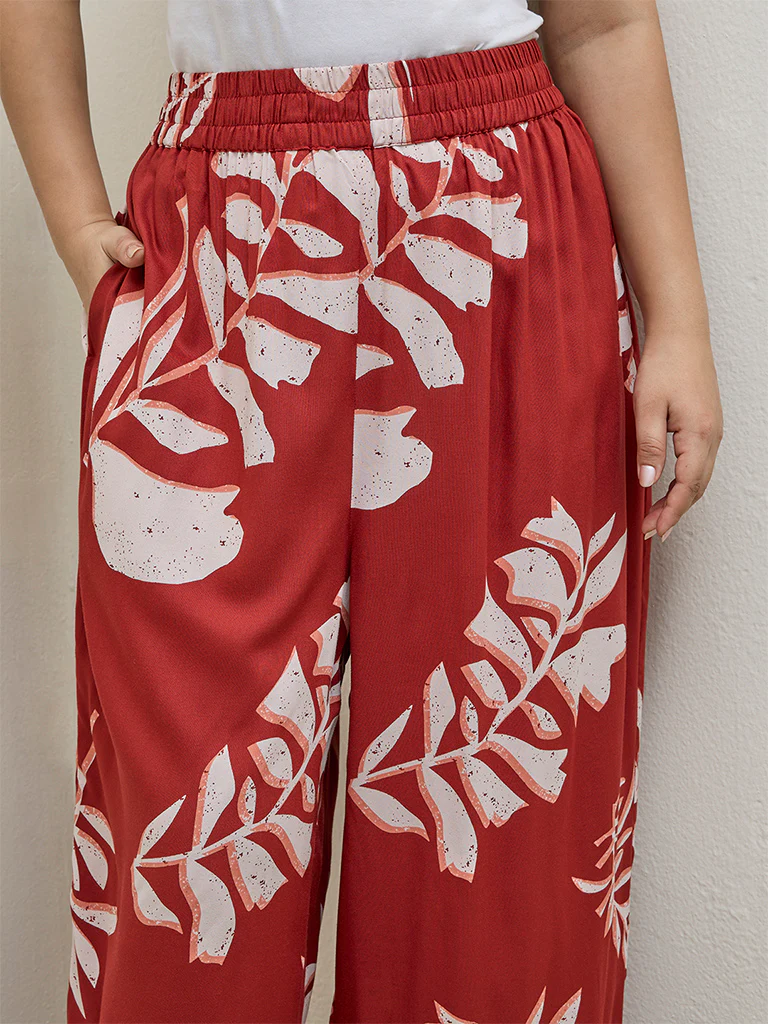 Diza Red Botanical Printed Palazzos - Image 3