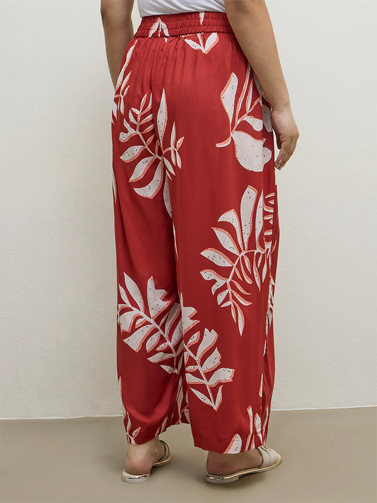 Diza Red Botanical Printed Palazzos - Image 4