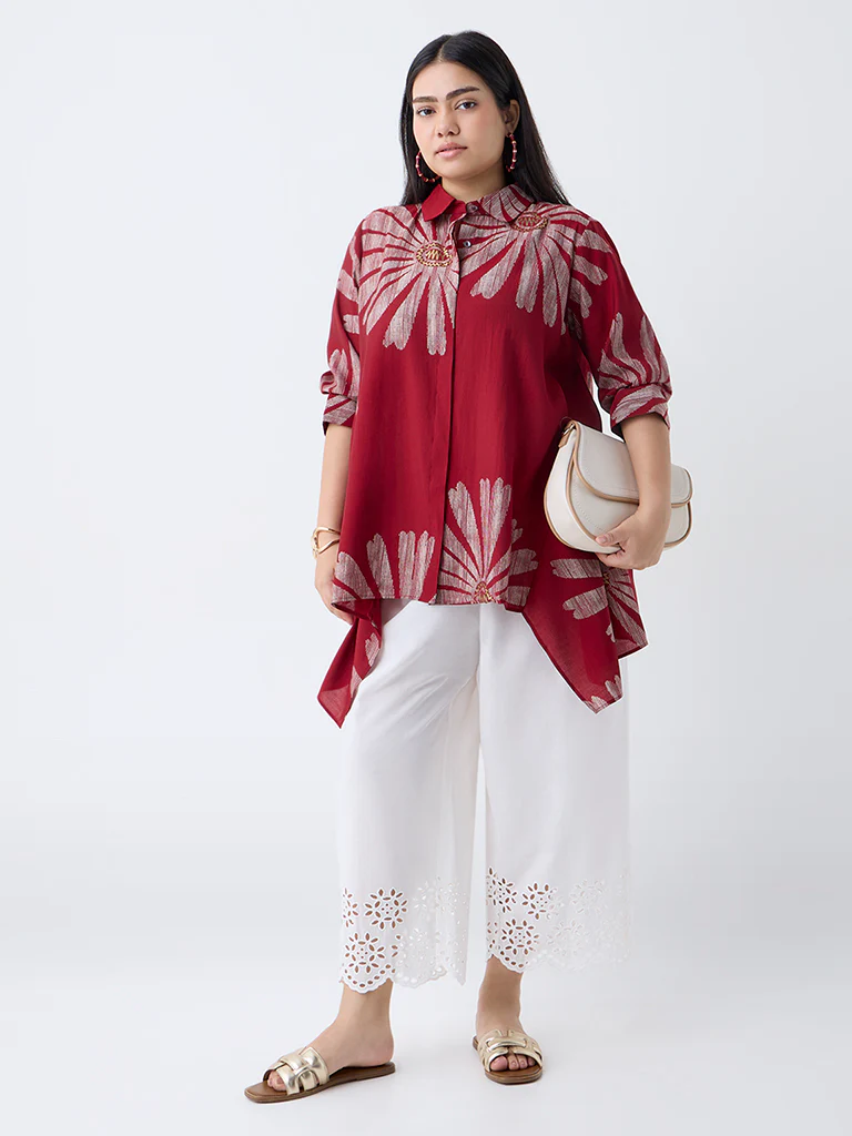 Diza Red Floral Printed Asymmetric Tunic - Image 2