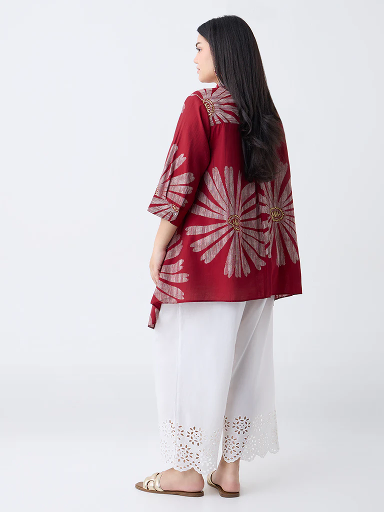 Diza Red Floral Printed Asymmetric Tunic - Image 4