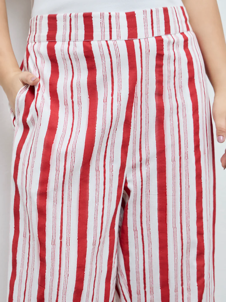 Diza Red Striped Cotton-Blend Pants - Image 3