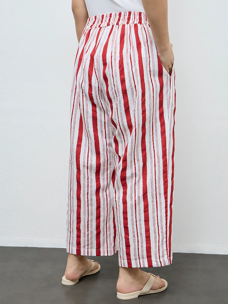 Diza Red Striped Cotton-Blend Pants - Image 4