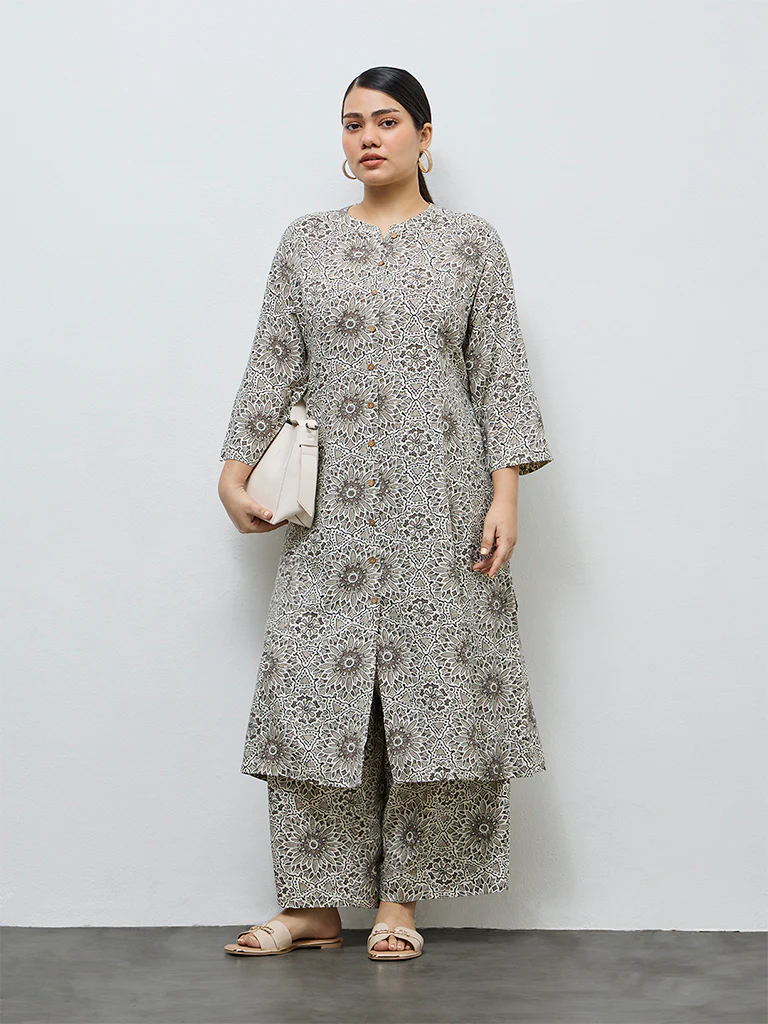 Diza Taupe Floral Design Pants - Image 2