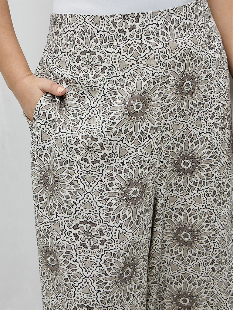Diza Taupe Floral Design Pants - Image 3