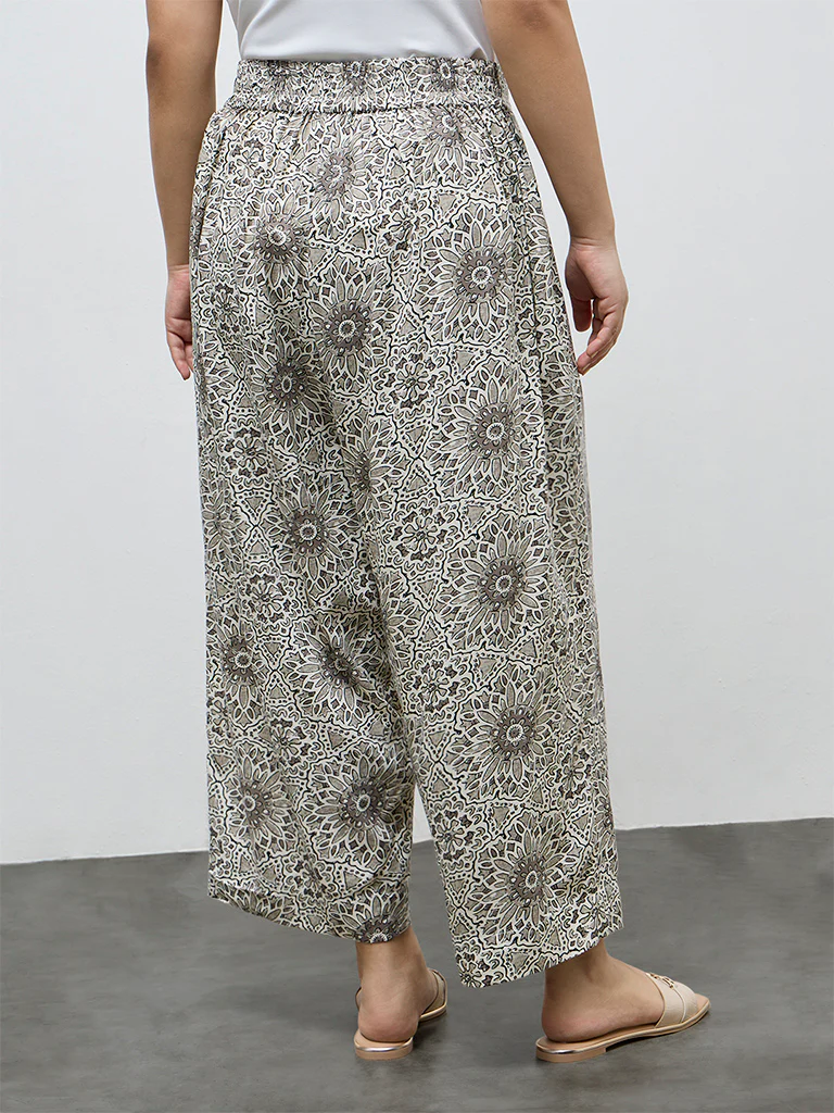 Diza Taupe Floral Design Pants - Image 4