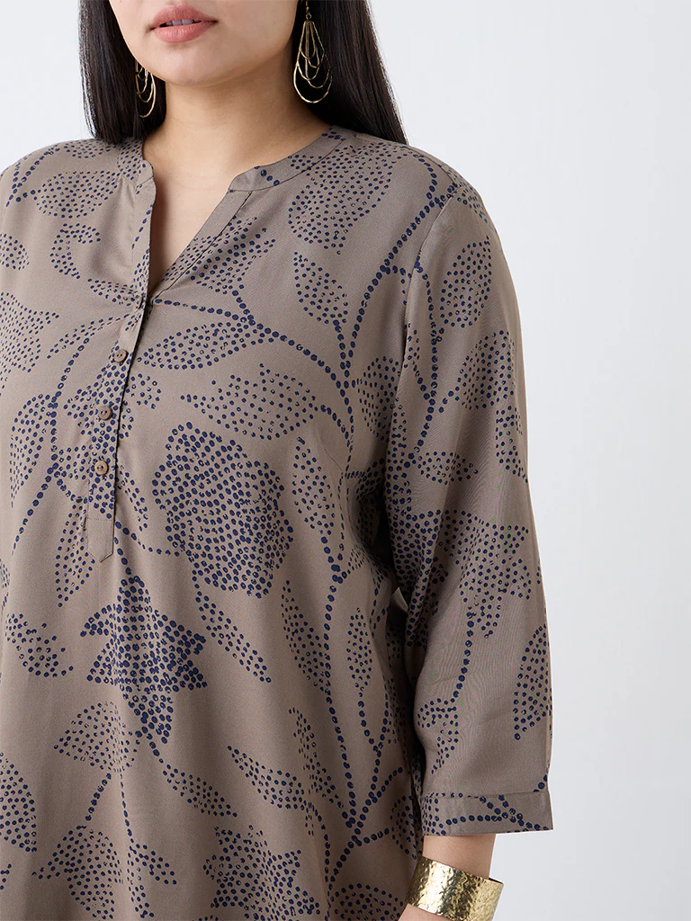 Diza Taupe Foliage Printed Tunic - Image 3