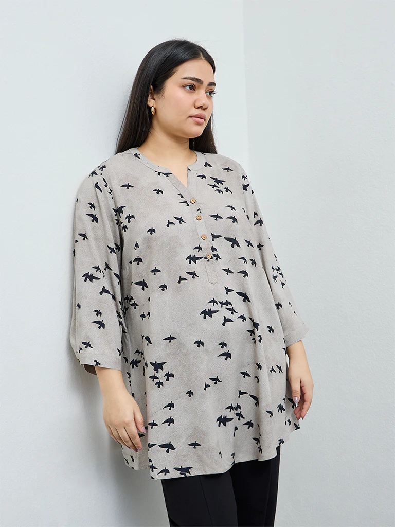 Diza Taupe Printed A-Line Kurta