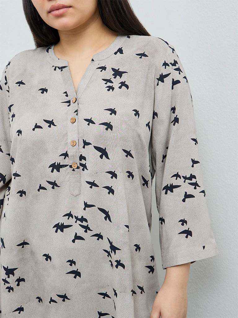 Diza Taupe Printed A-Line Kurta - Image 3