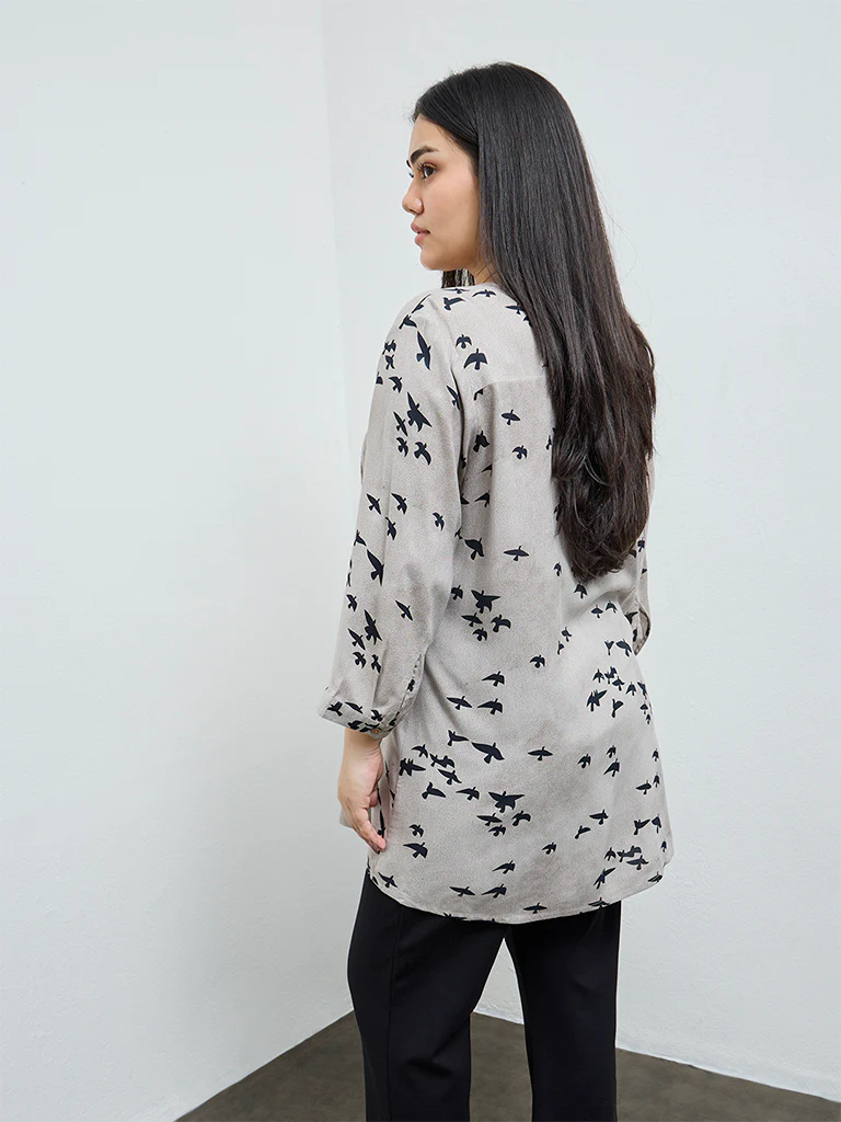 Diza Taupe Printed A-Line Kurta - Image 4