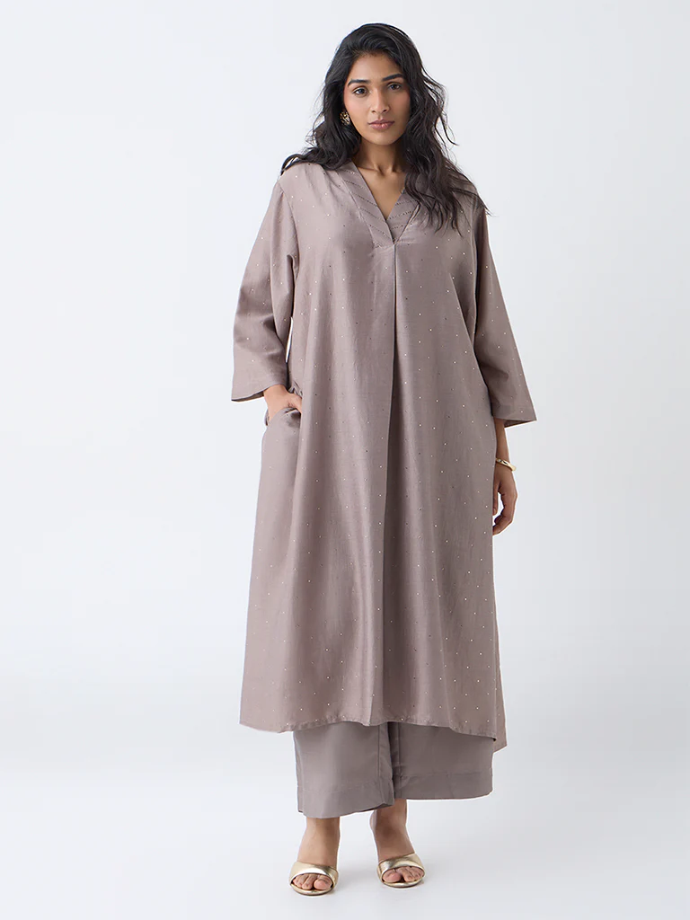 Diza Taupe Solid Pants - Image 2