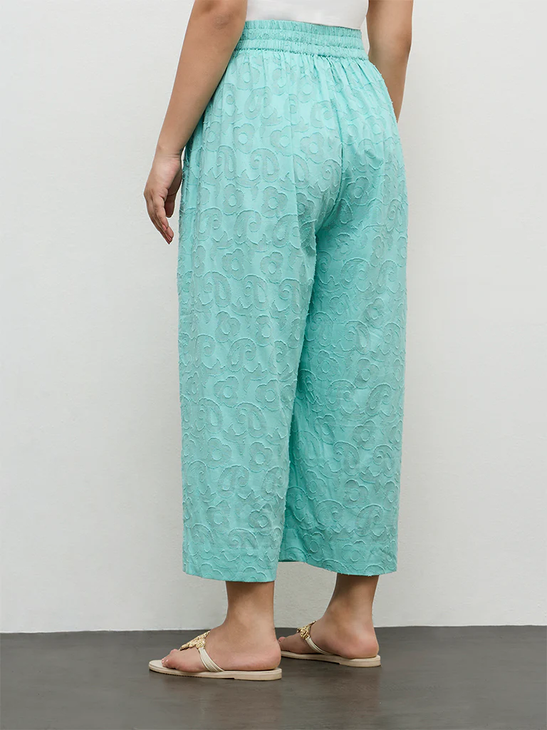 Diza Turquoise Paisley Textured Pants - Image 4