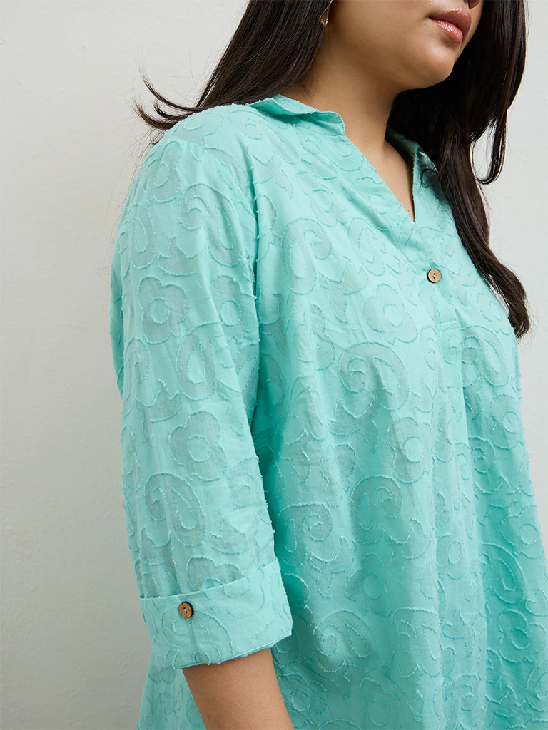 Diza Turquoise Paisley Textured Tunic - Image 3