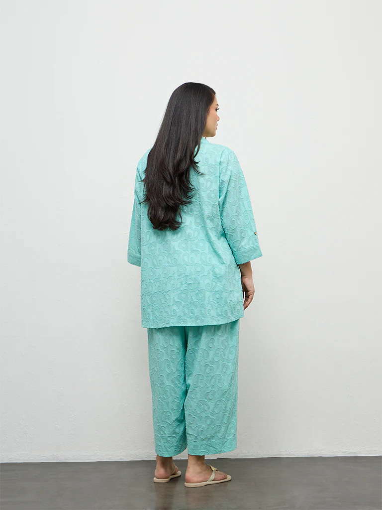 Diza Turquoise Paisley Textured Tunic - Image 4