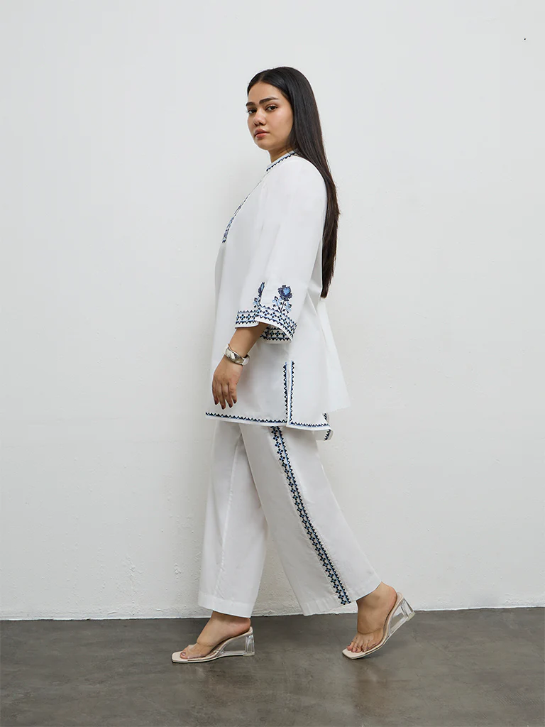Diza White Embroidered Ethnic Pants - Image 2