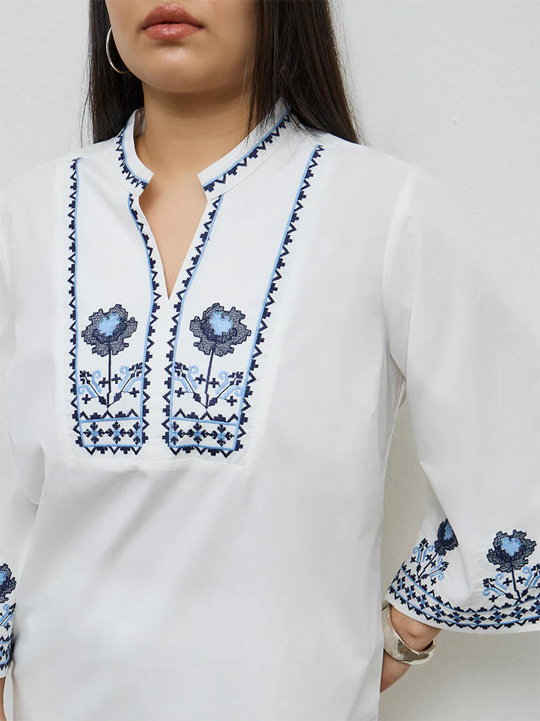 Diza White Embroidered Straight Kurta - Image 3