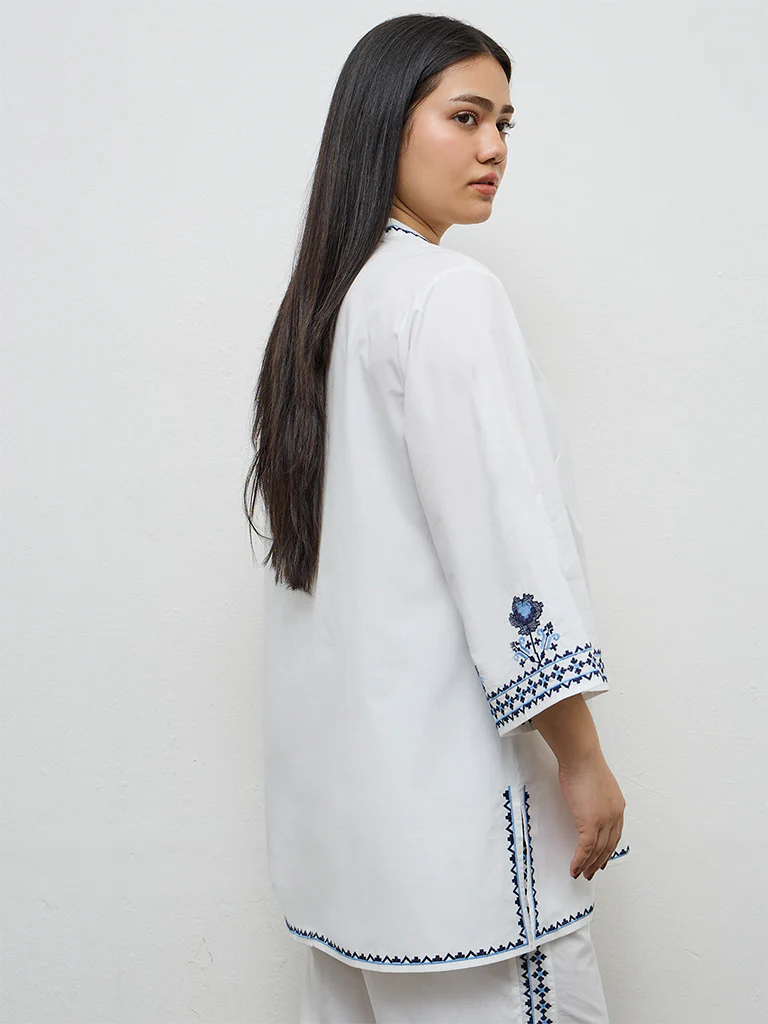 Diza White Embroidered Straight Kurta - Image 4