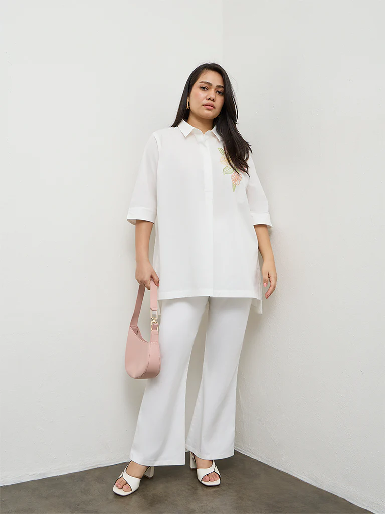 Diza White Floral Embroidered Cotton Tunic - Image 2