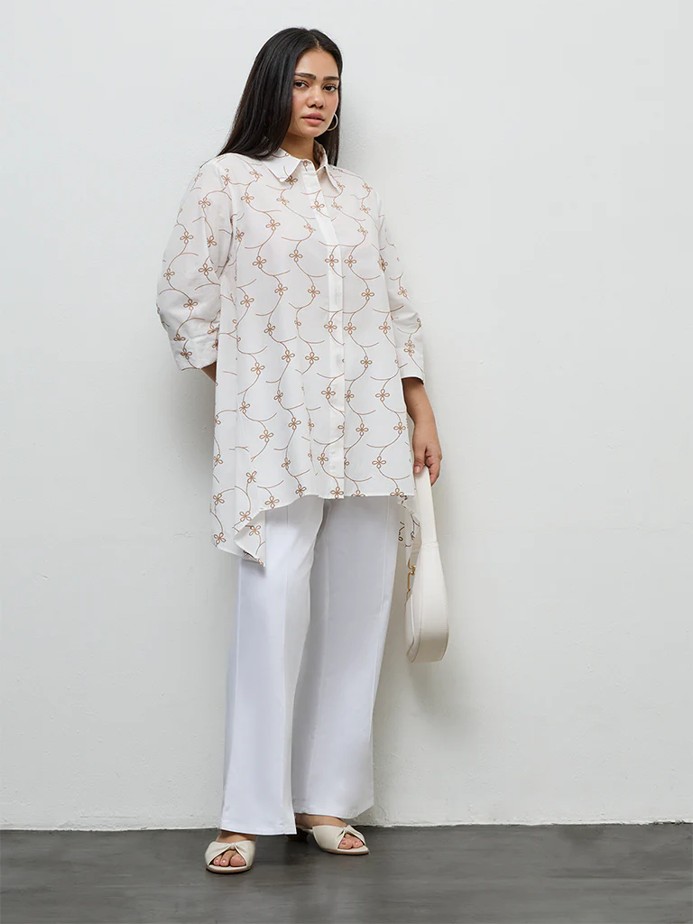 Diza White Floral Embroidered Cotton Tunic - Image 2