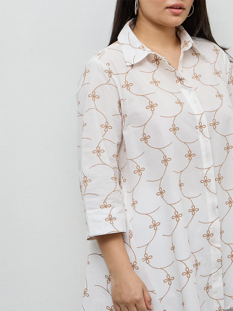 Diza White Floral Embroidered Cotton Tunic - Image 3