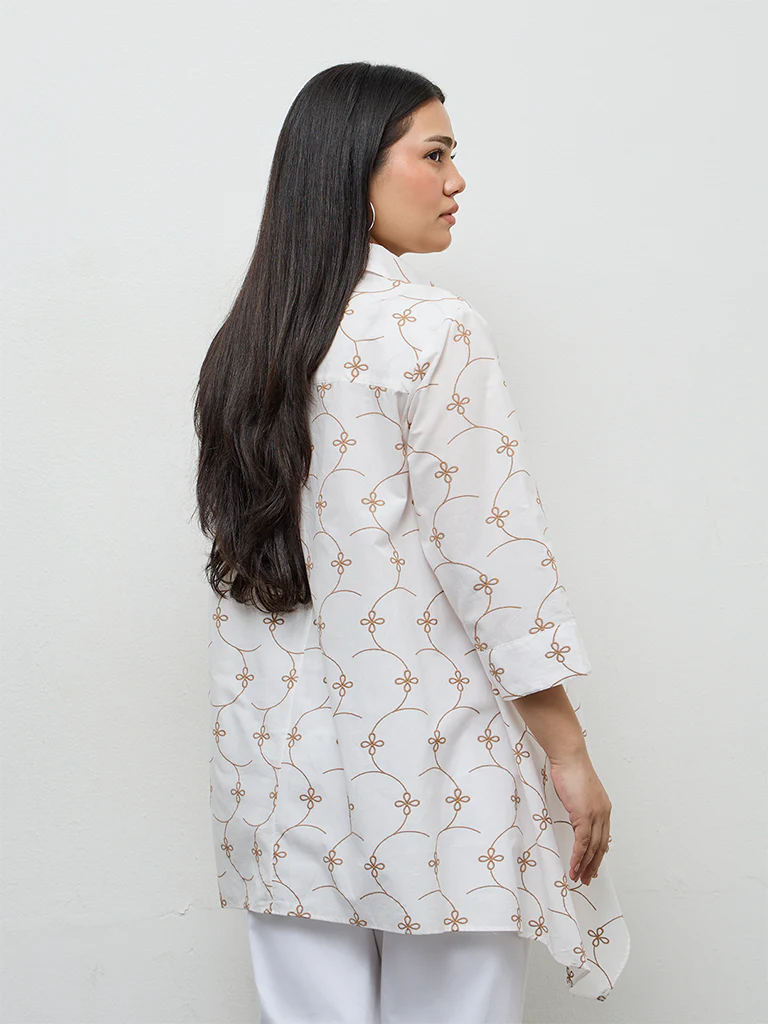Diza White Floral Embroidered Cotton Tunic - Image 4