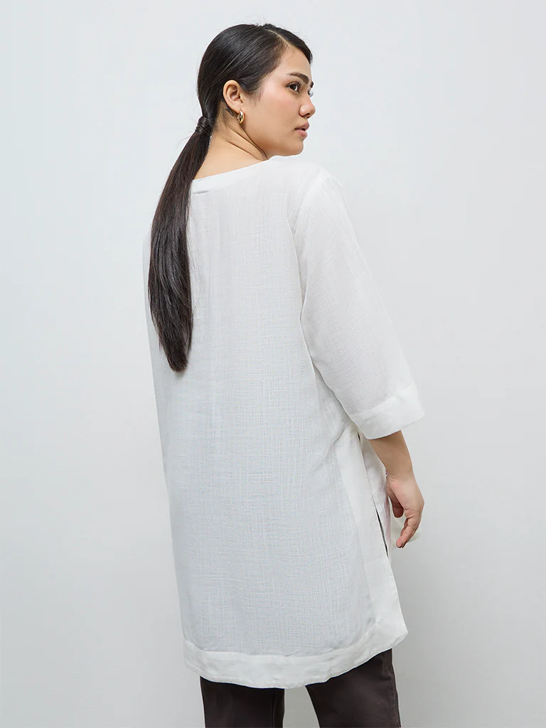 Diza White Floral Embroidered High-Low Tunic - Image 4