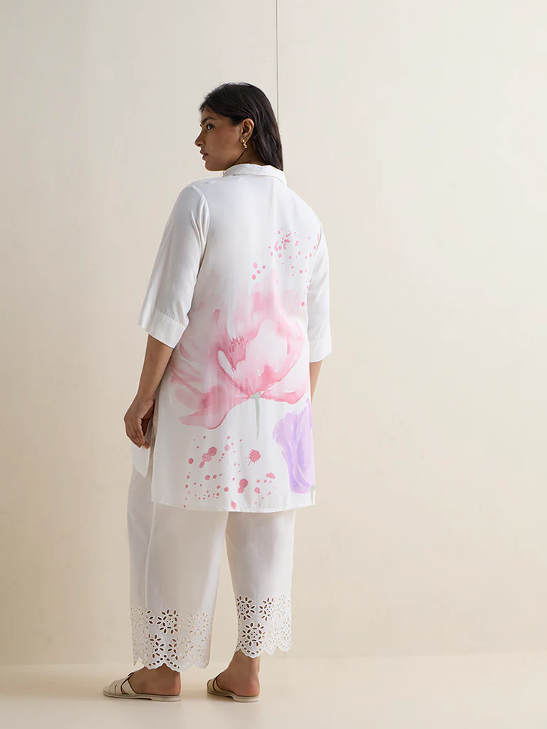 Diza White Floral Printed High-Low Tunic - Image 4