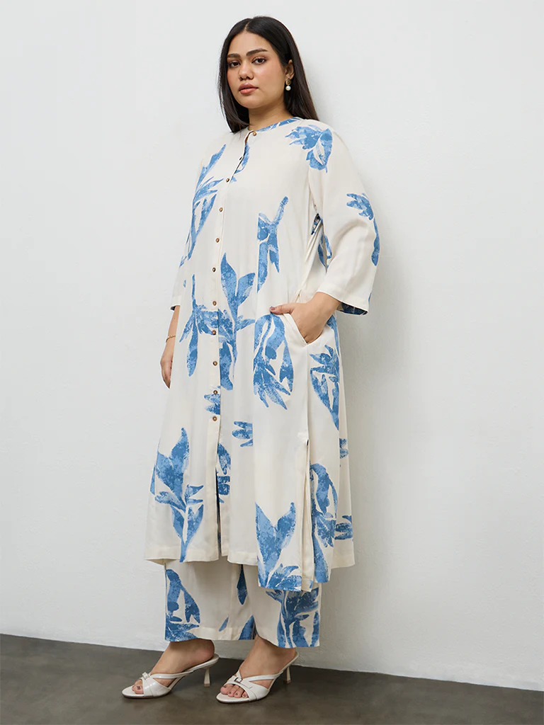 Diza White Foliage Pattern Palazzos - Image 2